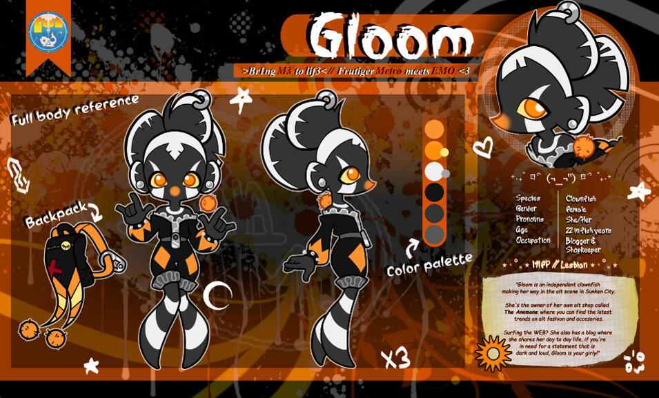 Character reference for my OC Gloom the Clownfish